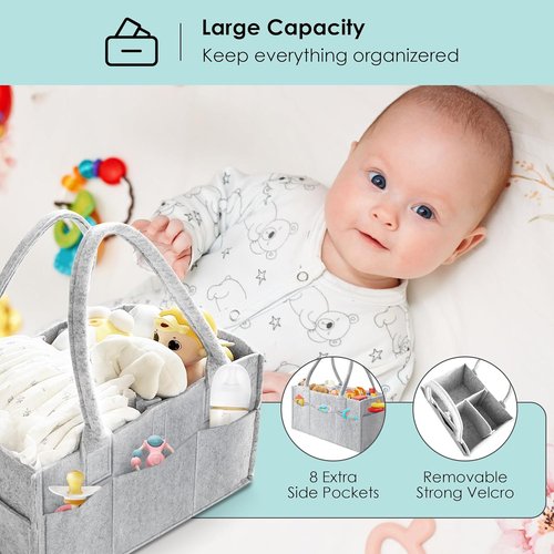 HIPHOP PANDA Diaper Caddy Organizer - Versatile Nursery & Car Storage for Baby Essentials | Dual-Color Set (Grey/Green)