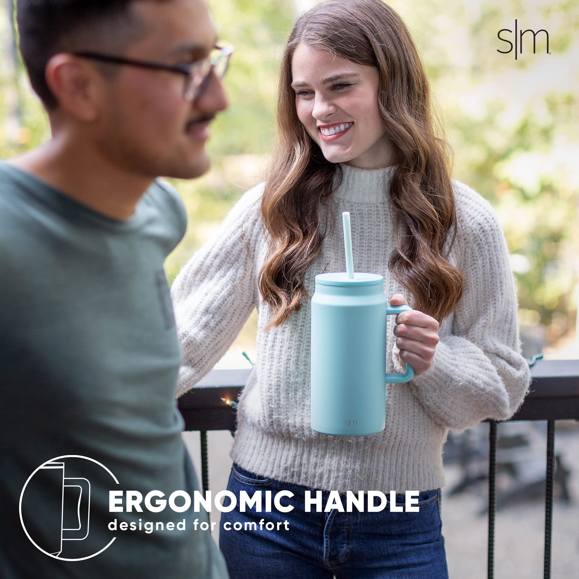 Simple Modern 50 oz Mug Tumbler with Handle and Straw Lid | Reusable Insulated Stainless Steel Large Travel Jug Water Bottle | Gifts for Women Men Him Her | Trek Collection | Almond Birch