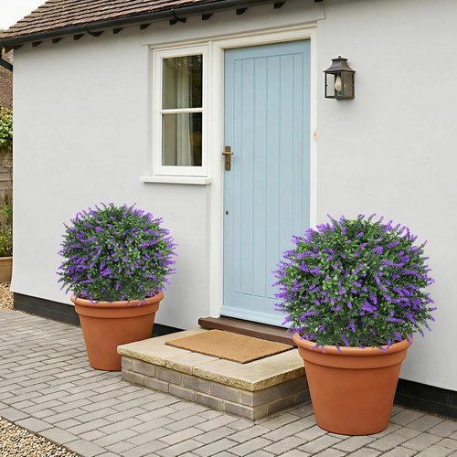 Dense Foliage | 24-Inch Artificial Lavender Topiary Ball Trees - UV Resistant Faux Plants for Outdoor Decor