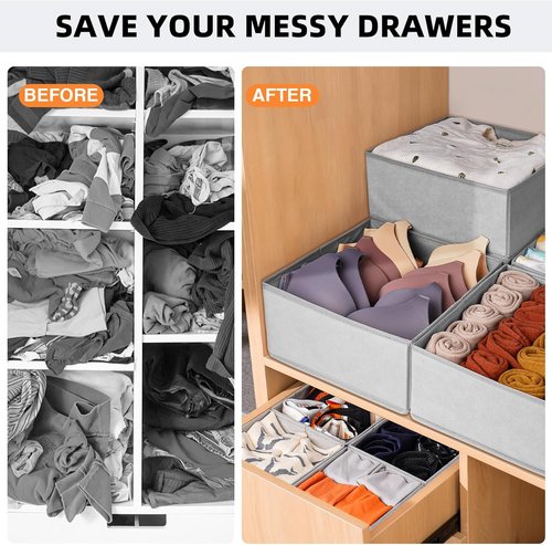 Criusia Drawer Organizers - 15 Pack Foldable Fabric Storage Bins for Baby Clothes & Adult Socks | Grey