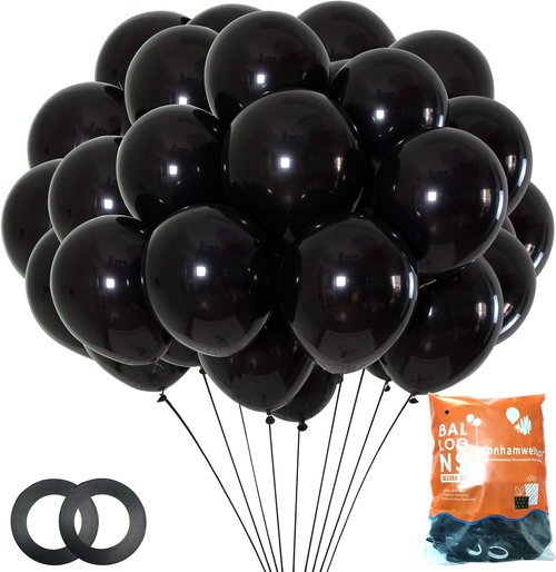 Jonhamwelbor Black Balloons - 12 Inch Metallic Chrome Latex Balloons for Birthday & Party Decor | 100 Pack