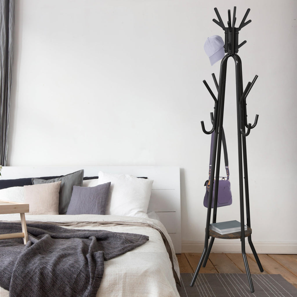Simple Houseware Standing Coat Hat Hanger Organizer Tree Shaped Rack with Shelf for Entryway, Bedroom, and Hallway, 20 Hooks, Rustic Brown