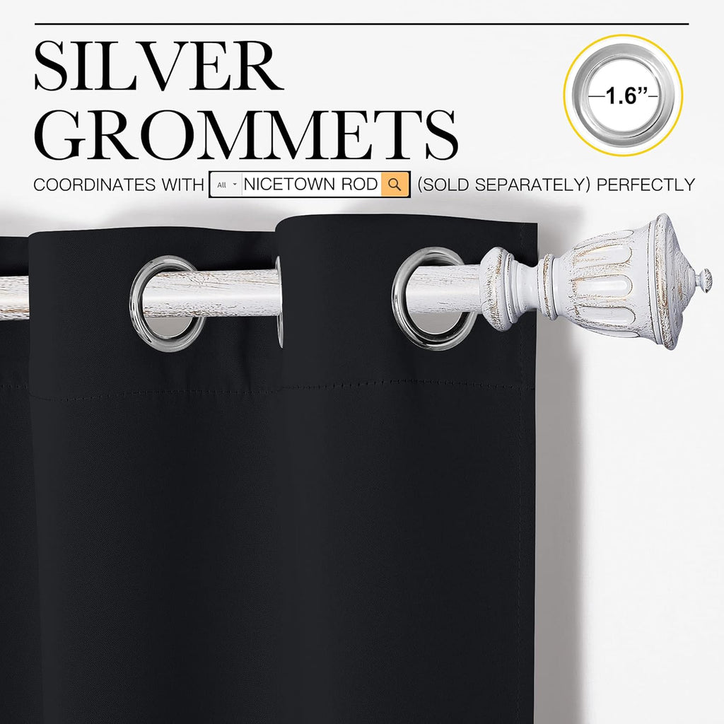 NICETOWN Blackout Curtains - Thermal Insulated Grommet Drapes for Autumn/Winter | Set of 2, 42"x50", Black