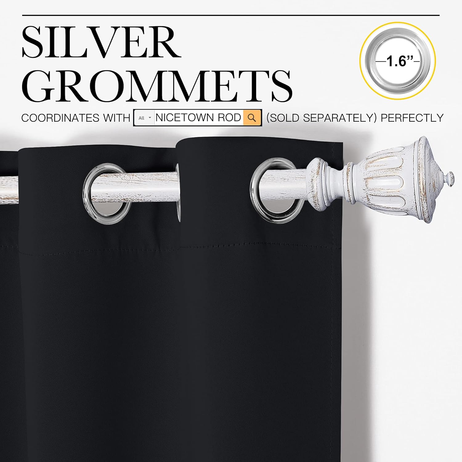 NICETOWN Blackout Curtains - Thermal Insulated Grommet Drapes for Autumn/Winter | Set of 2, 42"x50", Black