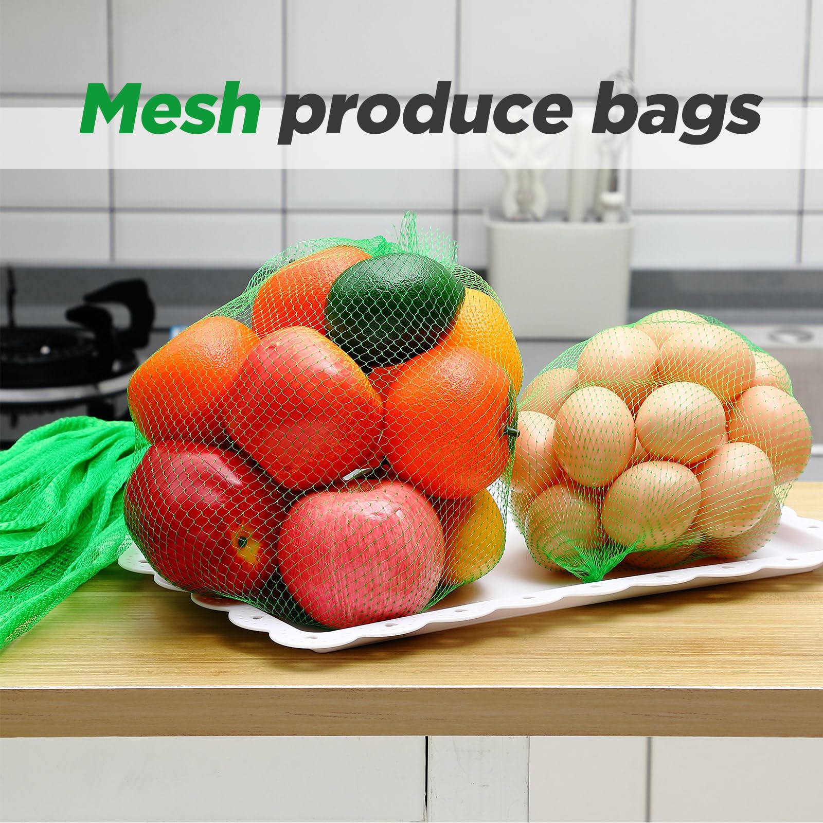Windyun 1000 Pcs 20 Inch Mesh Bags for Vegetables Mesh Produce Bags Reusable Nylon Netting Bulk, Fits Storage Egg Vegetable Seafood Fruits Grocery (Green)