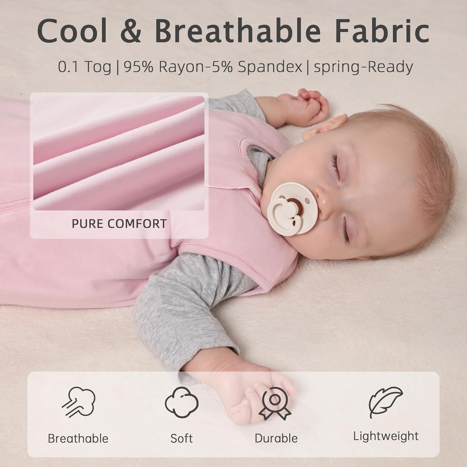 Skiennix Sleep Sack | 1.0 TOG Wearable Blanket for 6-18 Months | Lightweight Bamboo Rayon, Pink, M
