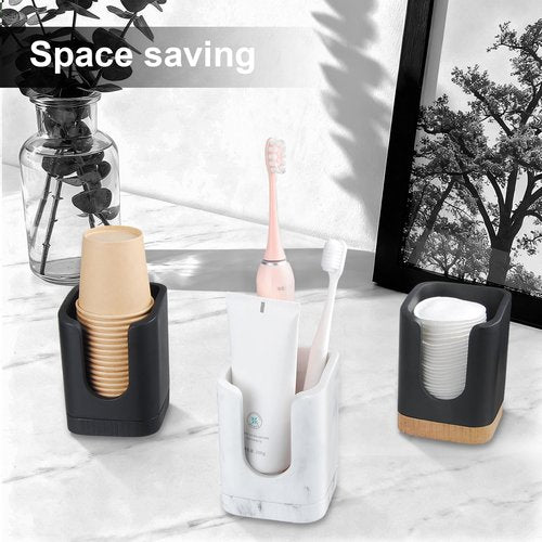 PENGARO Bathroom Cup Dispenser, Dixie Cup Holder 3-5oz Disposable Paper Cup Holder for Bathroom Cotton Pad Container, Guest Bathroom Essentials, Marble White