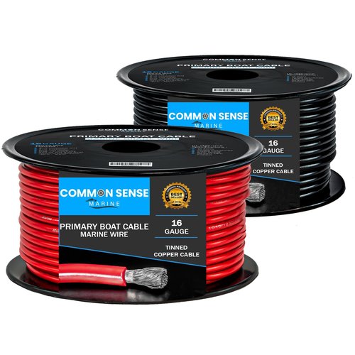 16 Gauge Primary Boat Cable - 100 ft Marine Grade Wire Tinned Oxygen-Free Copper - 16 AWG UL 1426 Standard PVC Wire for Boat, Automotive, Speakers, Camper & Trailers