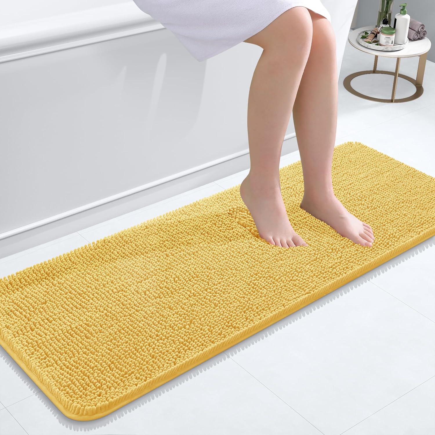 OLANLY Bathroom Runner Rugs - Extra Soft Chenille Bath Mats | Quick Dry, Machine Washable, 47x17, Yellow
