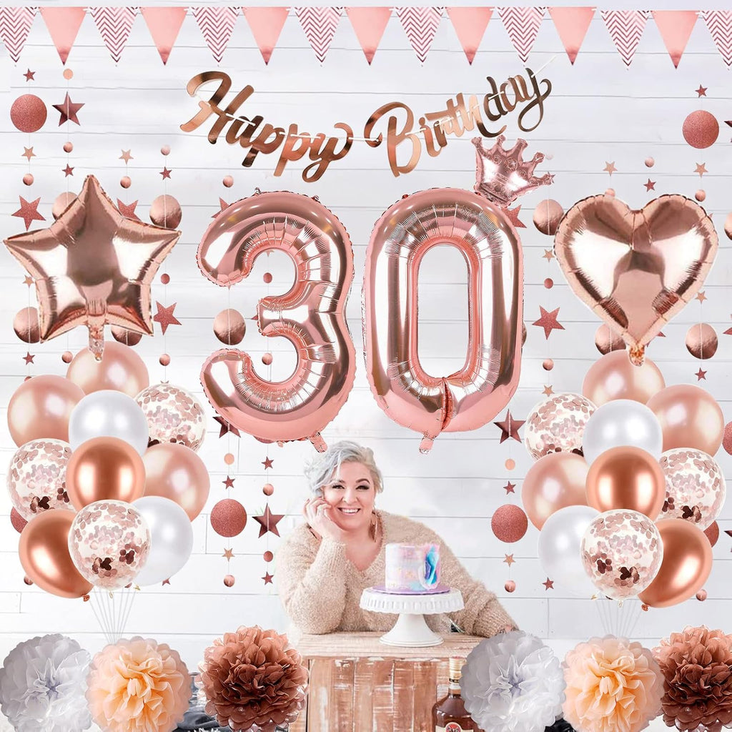 Regine Switzerland 30th Birthday Decorations - Rose Gold Foil Balloons & Banner | Perfect for 30-Year-Old Celebration