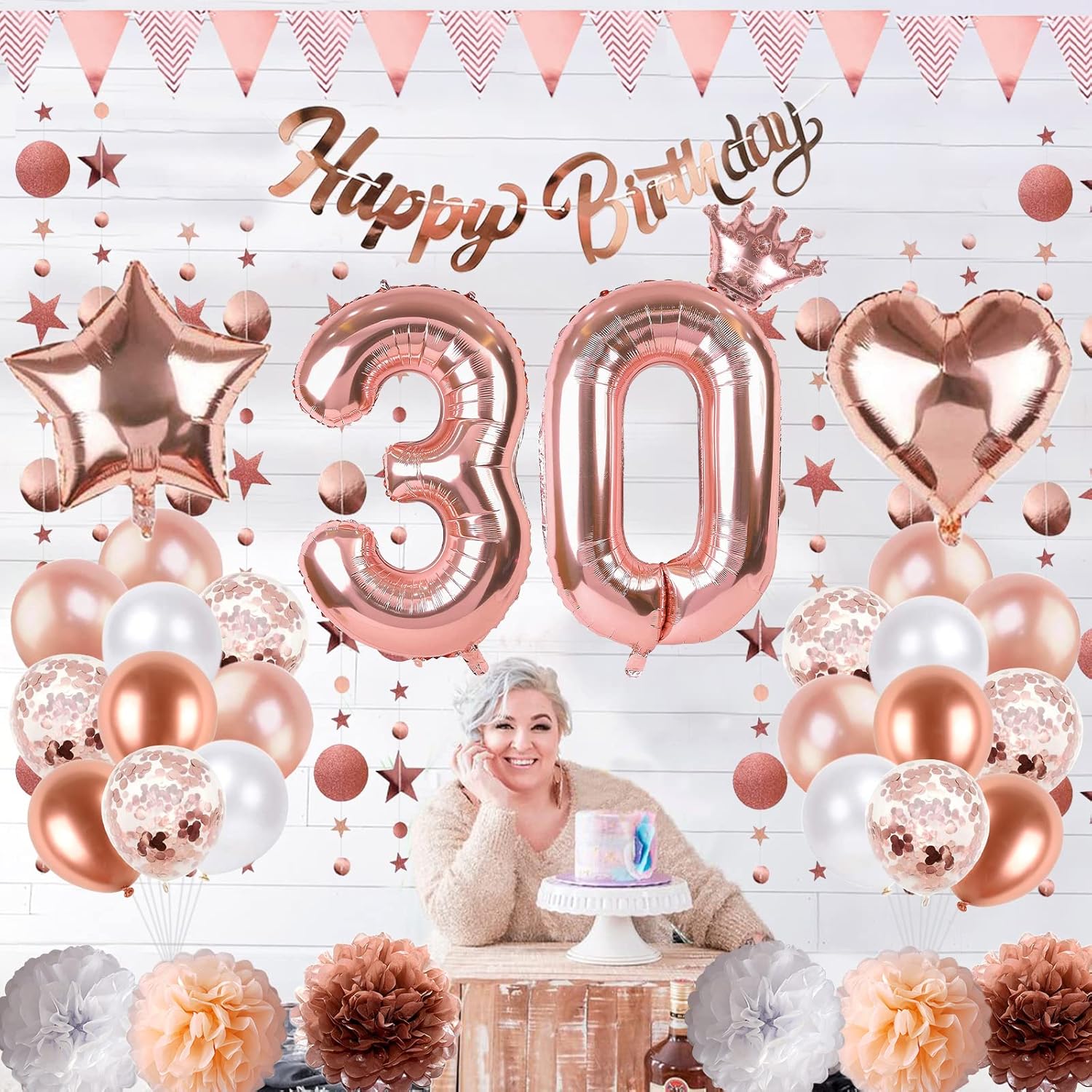 Regine Switzerland 30th Birthday Decorations - Rose Gold Foil Balloons & Banner | Perfect for 30-Year-Old Celebration