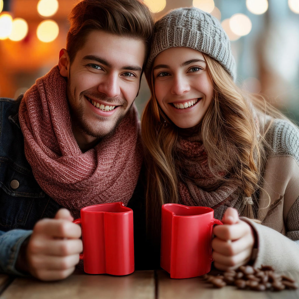 Domensi 2 Pcs Valentines Heart Shaped Mugs Red Heart Coffee Cup 11.8 oz Valentine‘S Day Ceramic Mug with Handle Love Tea Cup Gift for Romantic Valentines Wedding Anniversary Couple Lover Decoration