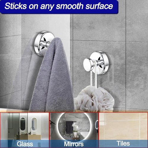 Bntuk Suction Cup Hooks - Removable Bathroom Towel Hooks for Shower & Glass Door | 4 Pack, Chrome