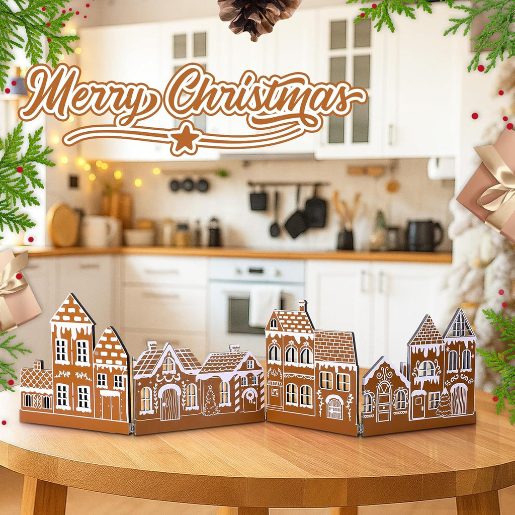 Thyle Wooden Christmas Houses Set - Rustic Gingerbread House Decor for Tabletop & Shelf | Xmas Village Centerpiece