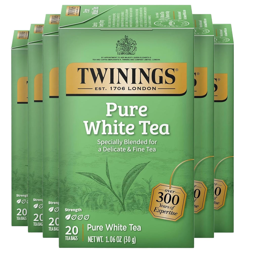 Twinings Pure White Tea - Individually Wrapped Bags, Light & Fresh Flavor, 20 Count (Pack of 6)