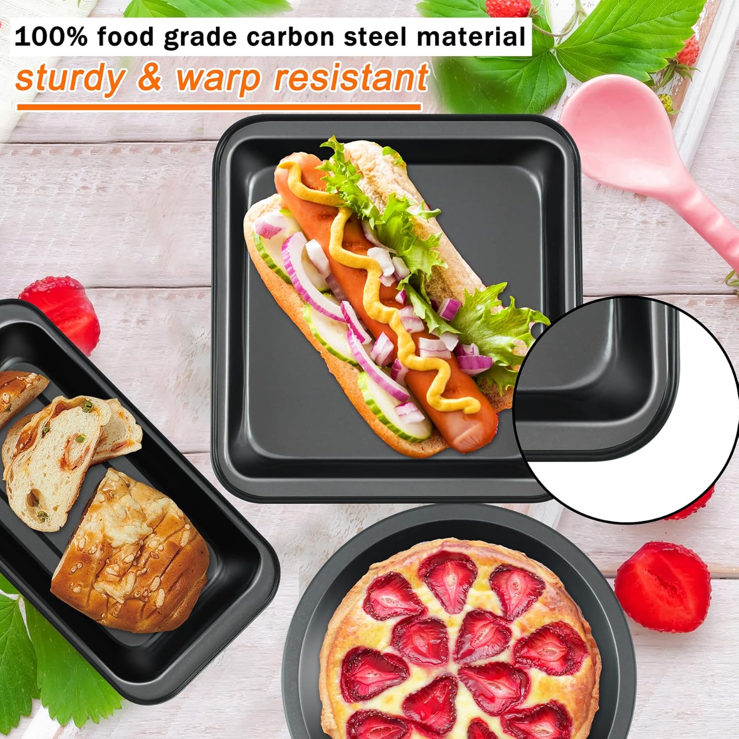 Mobzio Kitchen Nonstick Bakeware Set - 5-Piece Round & Square Cake Pans, Muffin Pan, Loaf Pan & Baking Sheets