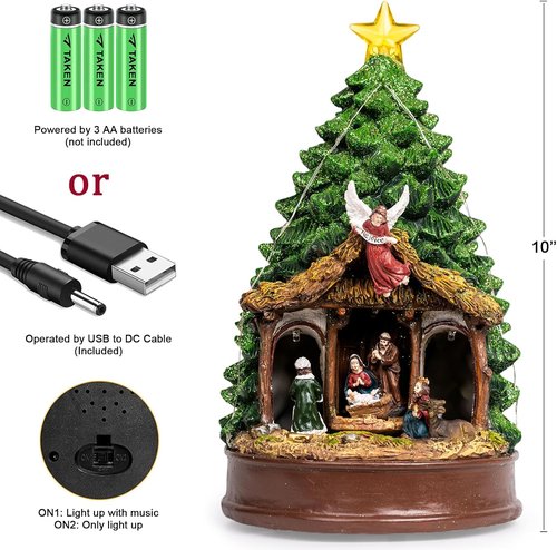 Candieslife Musical Christmas Tree - Rotating Nativity Scene with LED Star Light | Tabletop Decor Gift