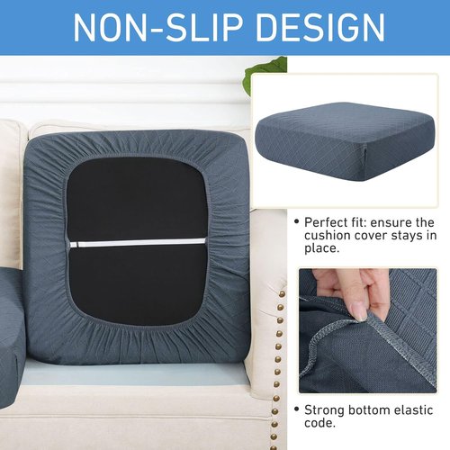 Hyha Outdoor Couch Cushion Covers - Washable Jacquard Diamond Lattice | Stretch Sofa Seat Covers (3 Pieces, Grey)