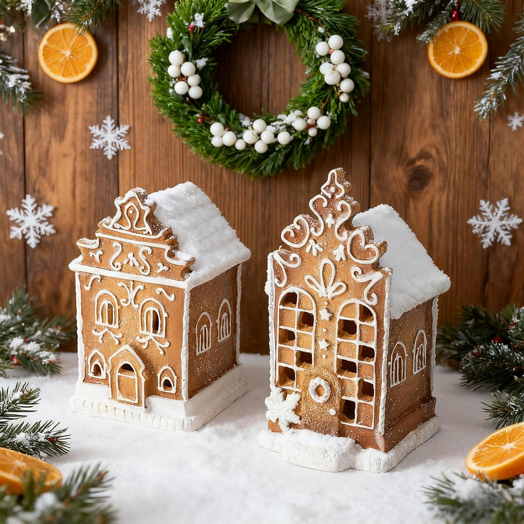 Regine Switzerland 2Pc Christmas Gingerbread Village House Figurines - Pre-Lit LED Table Decorations