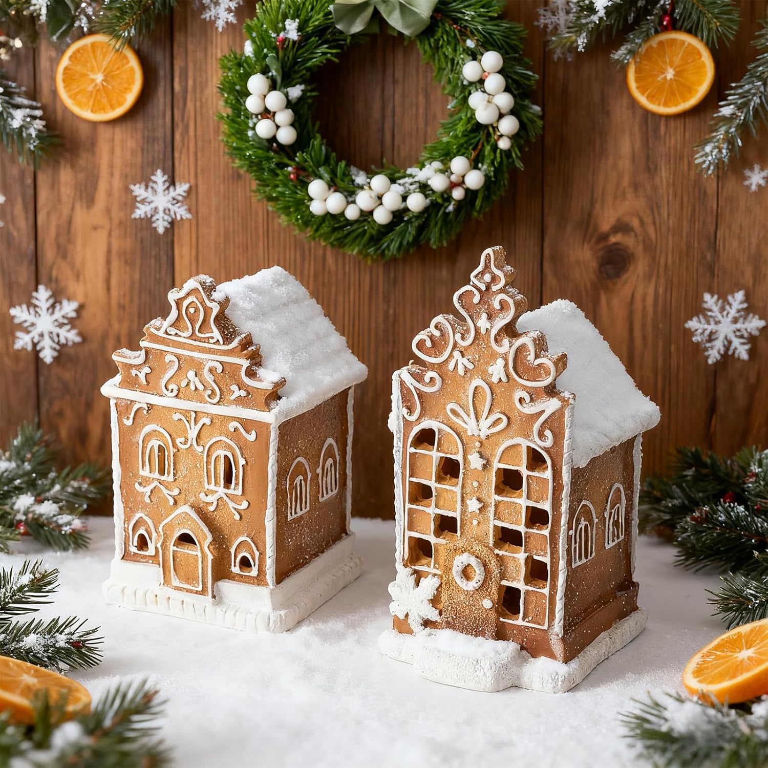 Regine Switzerland 2Pc Christmas Gingerbread Village House Figurines - Pre-Lit LED Table Decorations