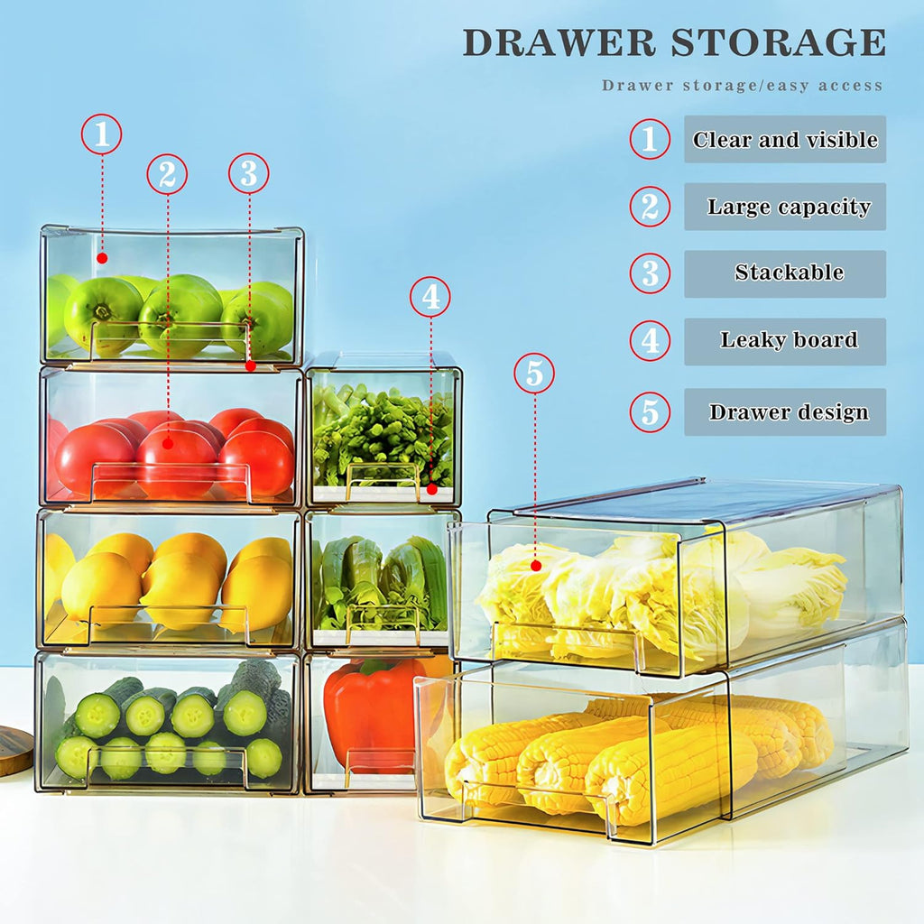 Mano Clear Refrigerator Drawer Organizers - Stackable Plastic Storage Bins for Kitchen & Pantry (2-Pack, Large)
