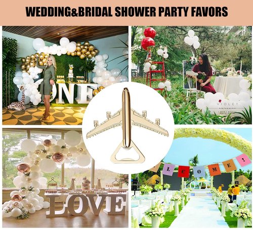 40PCS Airplane Bottle Opener for Wedding Favors Air Plane Travel Beer Bottle Openers for Guests,Party Souvenirs or Decorations-Gold