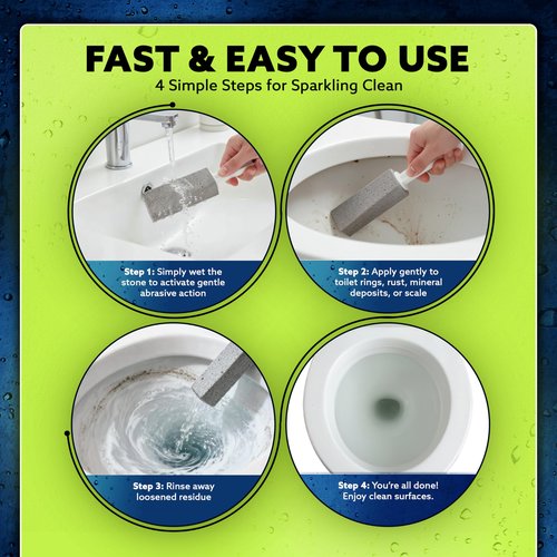 PUMIE Pumice Stone Toilet Bowl Cleaner (2-Pack) - Toilet Pumice Stone with Handle - Heavy Duty Scouring Stick for Rings, Bowls, Hard Water Stains, Lime, Rust, Sink - Includes Handle for Easy Use