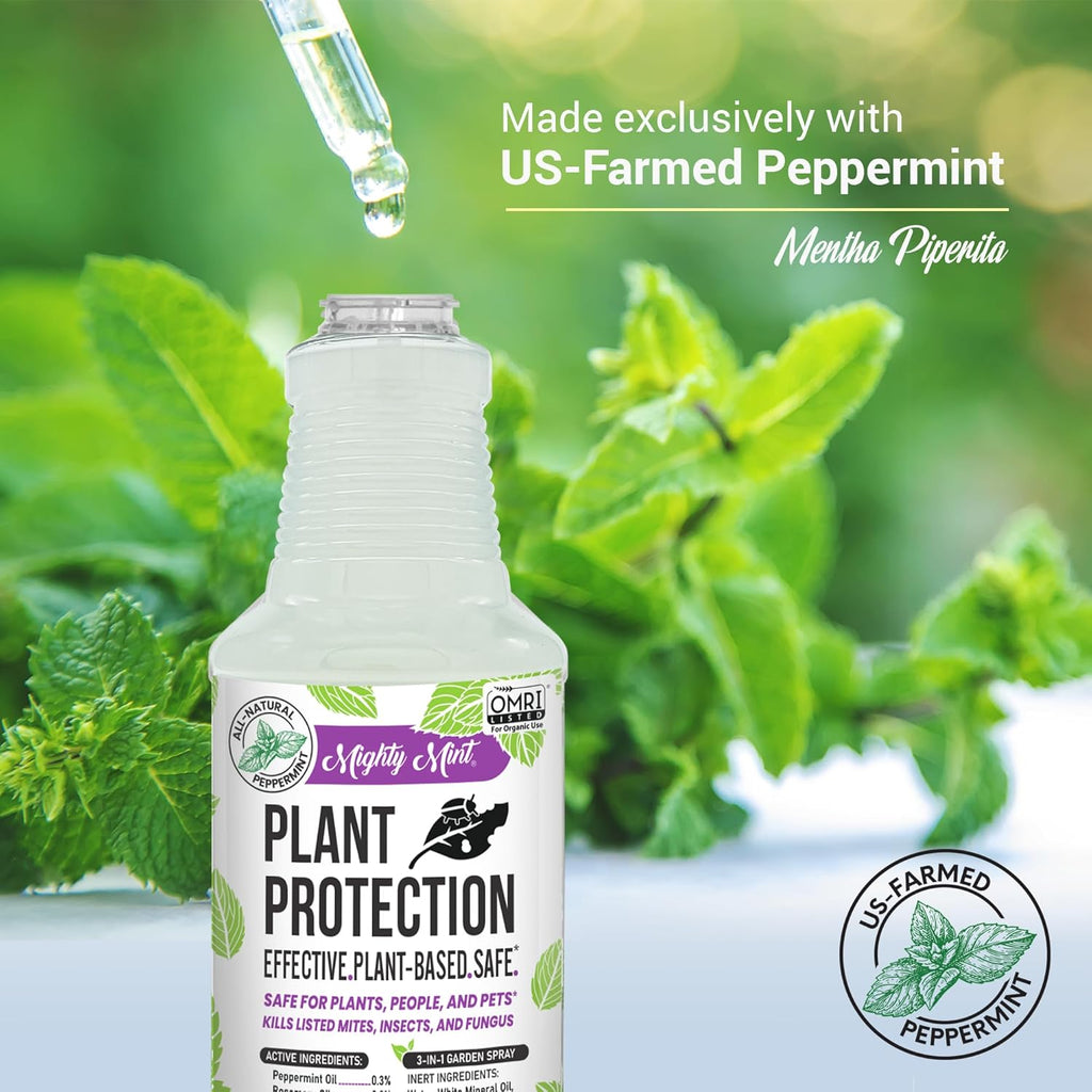 Mighty Mint Peppermint Oil Spray - Natural Insect & Pest Control for Plants - 16 oz, Easy-to-Use Formula