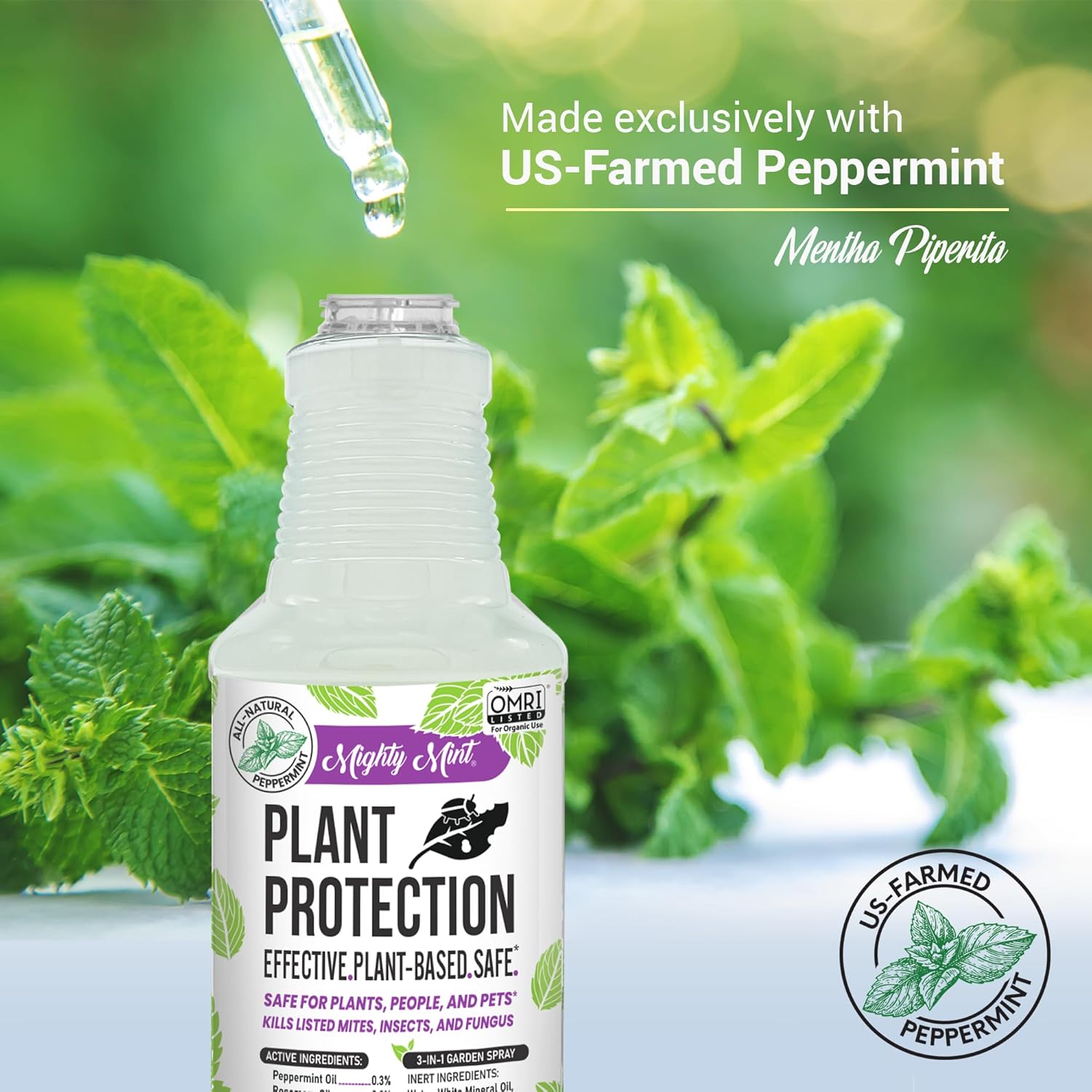 Mighty Mint Peppermint Oil Spray - Natural Insect & Pest Control for Plants - 16 oz, Easy-to-Use Formula