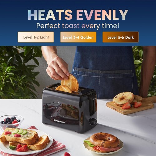 Elite Gourmet Cool Touch Toaster - 6 Temperature Settings & Extra Wide Slots for Bagels | Black, 2 Slices