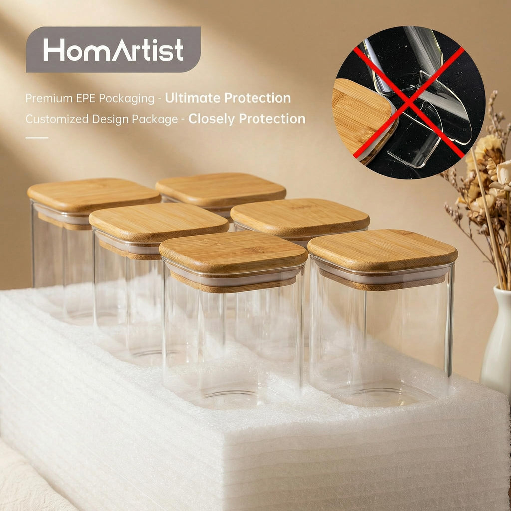 Extra Large Square Glass Flour & Sugar Storage Containers with Airtight Lids, 132oz & 63oz - 2 Pack Glass Jars with Bamboo Lids, Air tight Pantry Food Storage Containers for Cereal, Pasta, Rice