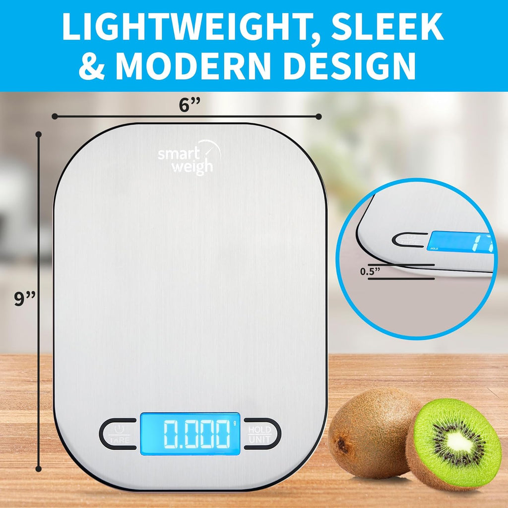 Smart Weigh Stainless Steel Digital Kitchen Scale - Accurate Measurements for Cooking & Meal Prep | Grams & Ounces