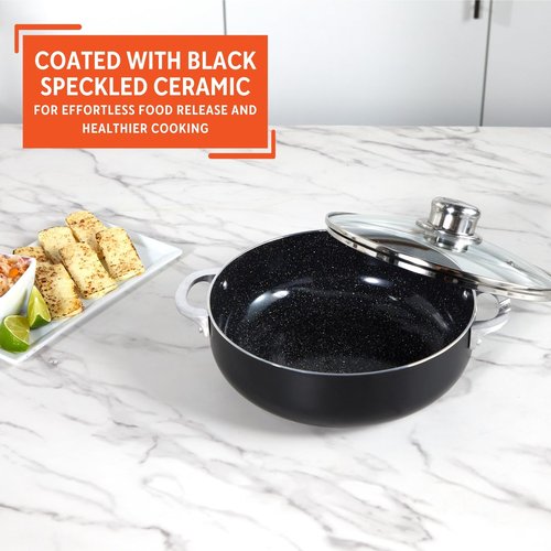 IMUSA 3.2Qt Bistro Ceramic Nonstick Caldero/Dutch Oven with Glass Lid, Black