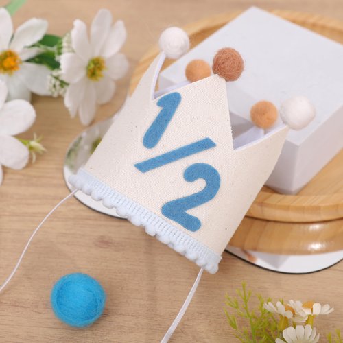 BASCT Blue and Cream 1/2 Birthday Hat for Baby Boys – Halfway to One Birthday Crown, Light Blue Felt Number Half Bday Decorations, 6 Months Milestone Party Hat for Baby Boy Photo Prop