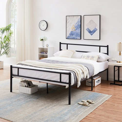 VECELO Metal Platform Full Size Bed Frame with Headboard and Footboard, 12'' Under-Bed Storage & Strong Slats Support, No Box Spring Needed, Black