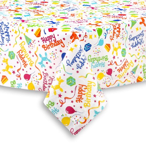 Cackleberry Home Happy Birthday Balloon Dogs Cotton Fabric Tablecloth, 60 x 144 Rectangular