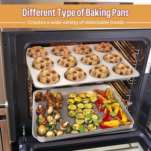 E-far Stainless Steel Baking Pans Set - 6-Piece Non-Toxic Bakeware for Oven | Includes 8-Inch Cake Pan, Cookie Sheet, Muffin & Loaf Pan, Dishwasher Safe