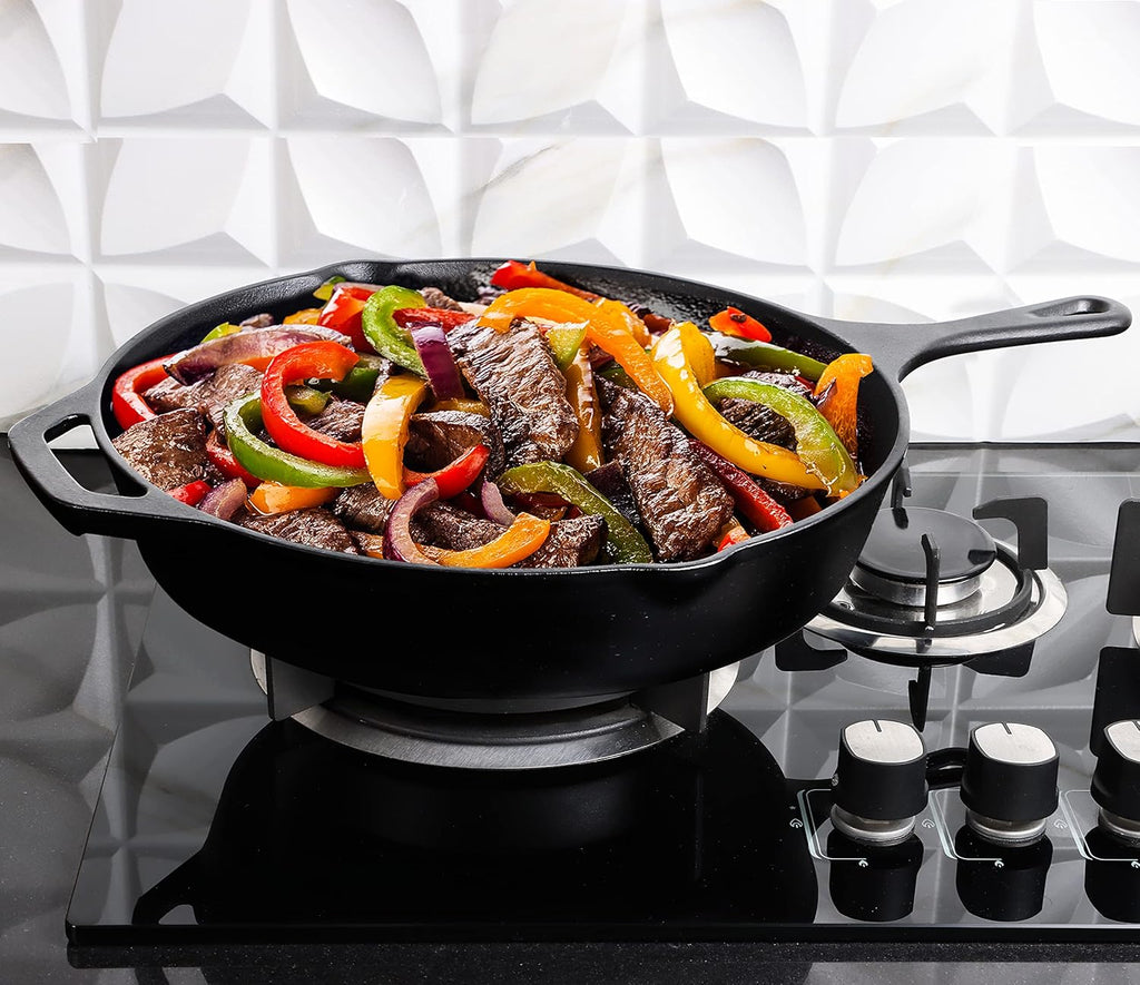 Utopia Kitchen Cast Iron Skillet - 12 Inch Pre-Seasoned Chef's Pan for Even Heat Distribution | Black