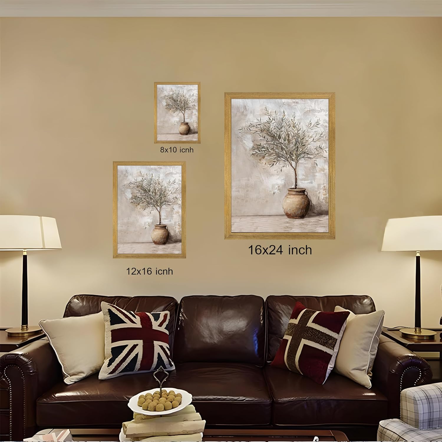 Vintage Olive Tree Canvas Wall Art - Rustic Potted Plant Decor | 12x16 Inch Framed Oil Painting for Farmhouse Aesthetic