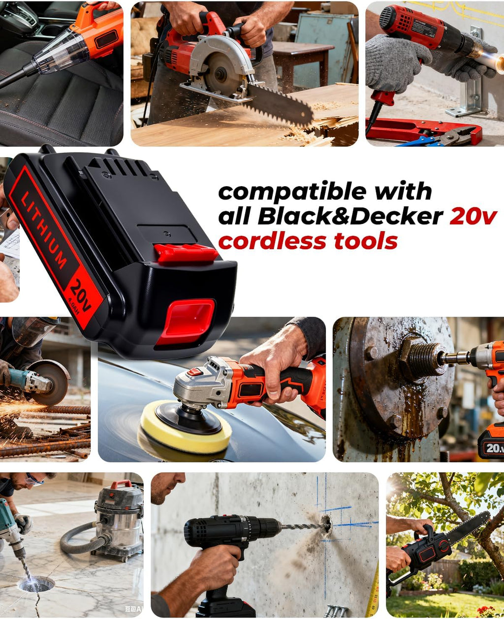 Black and Decker 20V 4.0Ah Lithium-Ion Battery - High-Capacity Replacement, 2-Pack, Compatible with LBXR20 Series