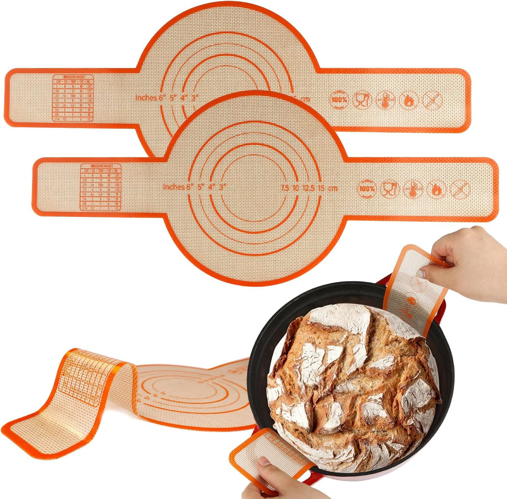 UBeesize Silicone Bread Sling - Reusable Non-Stick Baking Mat for Dutch Oven | 2-Pack with Extra Long Handles