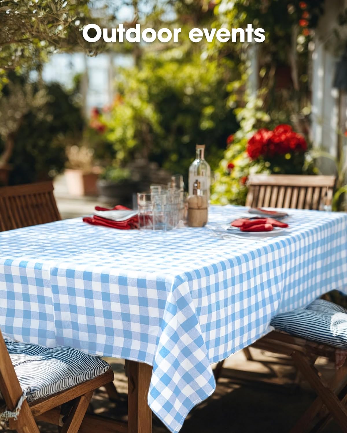 Pureegg Disposable Plastic Tablecloths - 10 Pack, 54 x 108 Inch, Blue & White Gingham, Leakproof & Sturdy