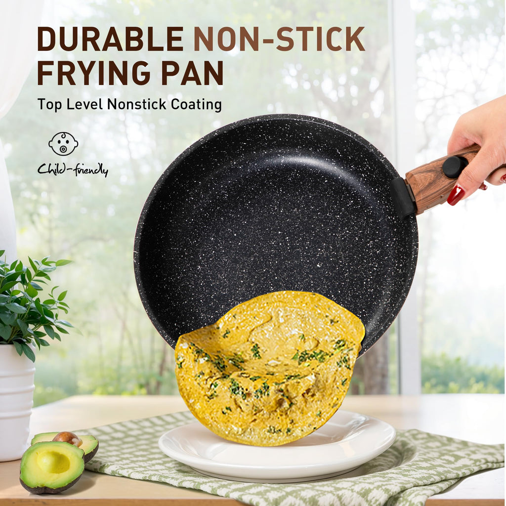 10 Pcs Pots and Pans Set Non Stick, Nonstick Kitchen Cookware Sets Detachable Handle, Induction Pots and Pans Set with Removable Handle, RV Cookware for Camping, Oven Safe, PFOS, PFOA Free, Green