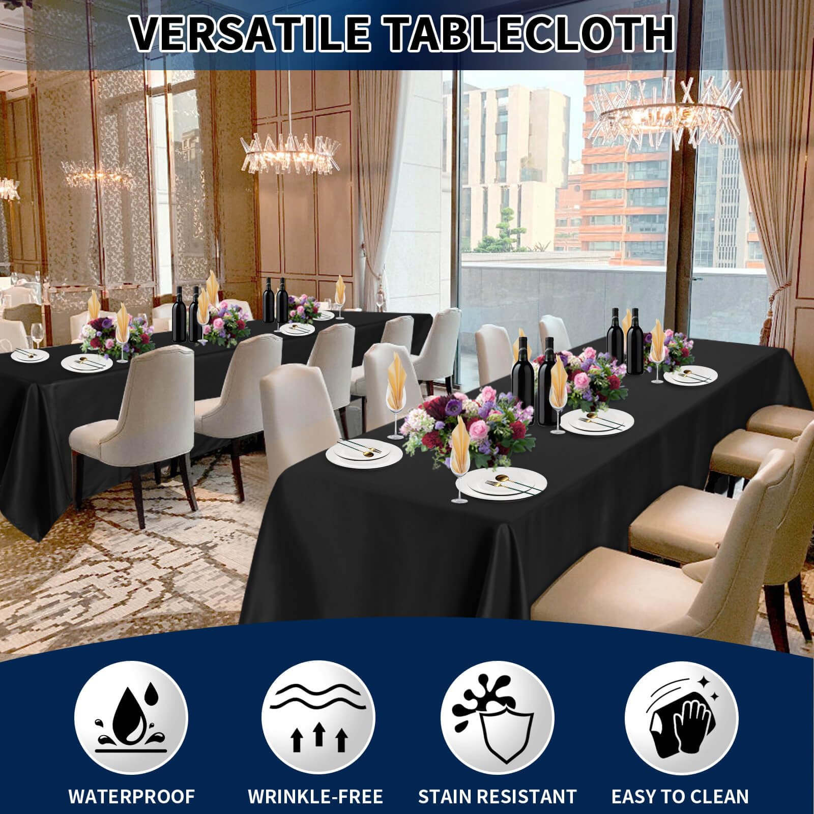 PureFit 6 Pack Rectangle Black Table Cloths 60 x 126 Inch for 6Ft Tables, Stain and Wrinkle Resistant Table Linens for Home Use, Wedding, Party, Banquet and Camping