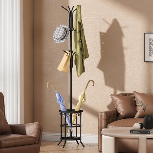 GHWIE Freestanding Coat Rack Stand with Umbrella Holder and Hat Hanger Organizer Rack