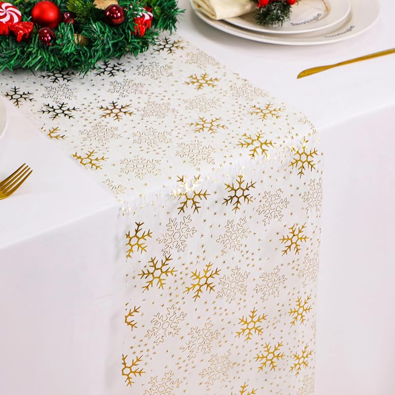 Gold Snowflake Table Runner 49 ft - Sparkly Christmas Decor (Variation: Gold Snowflake+49FT)