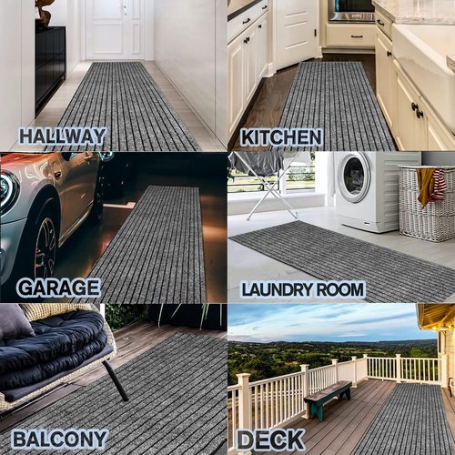 Custom Size Non-Slip Area Rugs Runner by [Brand Name] - Easy Clean & Waterproof | 2FT x 6FT Gray Stripe for Hallway, Kitchen, Laundry