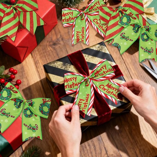 WinPion 12 Pcs Christmas Bows,6 Inch Large Red Green Christmas Wreaths Bows for Tree Gift Wrapping Garland,Holiday Decorations Party Crafts Tree Ribbon Ornaments