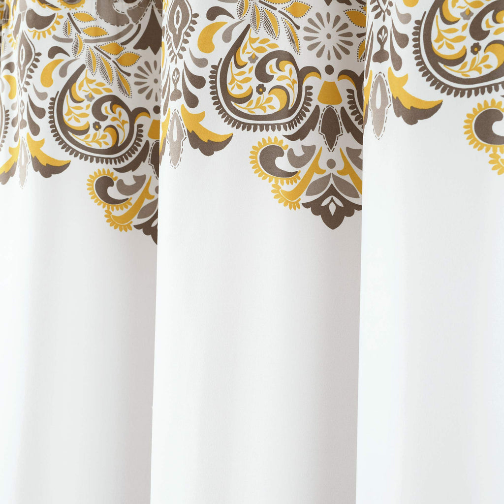 Lush Decor Clara Shower Curtain-Fabric Colorful Boho Paisley Damask Print Design, 72 x 72 Yellow and Brown