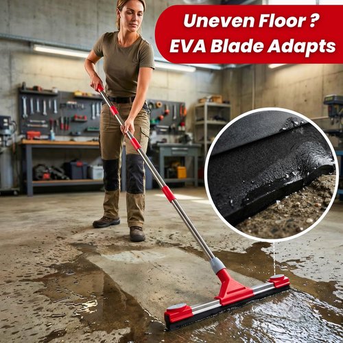 Heavy Duty Floor Squeegee for Concrete Floor – 17.3” EVA Foam Blade with Cloth Clip Design, 62” Extendable Handle, Multi-Surface Floor Squeegee Broom for Windows, Bathroom, Garage, Tile, Patio &Shower